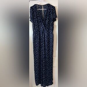 Never worn! New with Tags! Navy blue polka dot jumpsuit